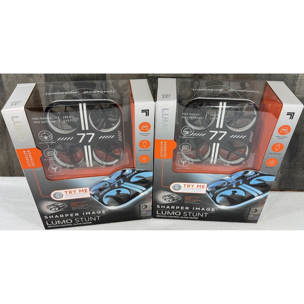 Sharper Image Lumo Stunt Drone Lot 2 Remote Control LED Glow RC